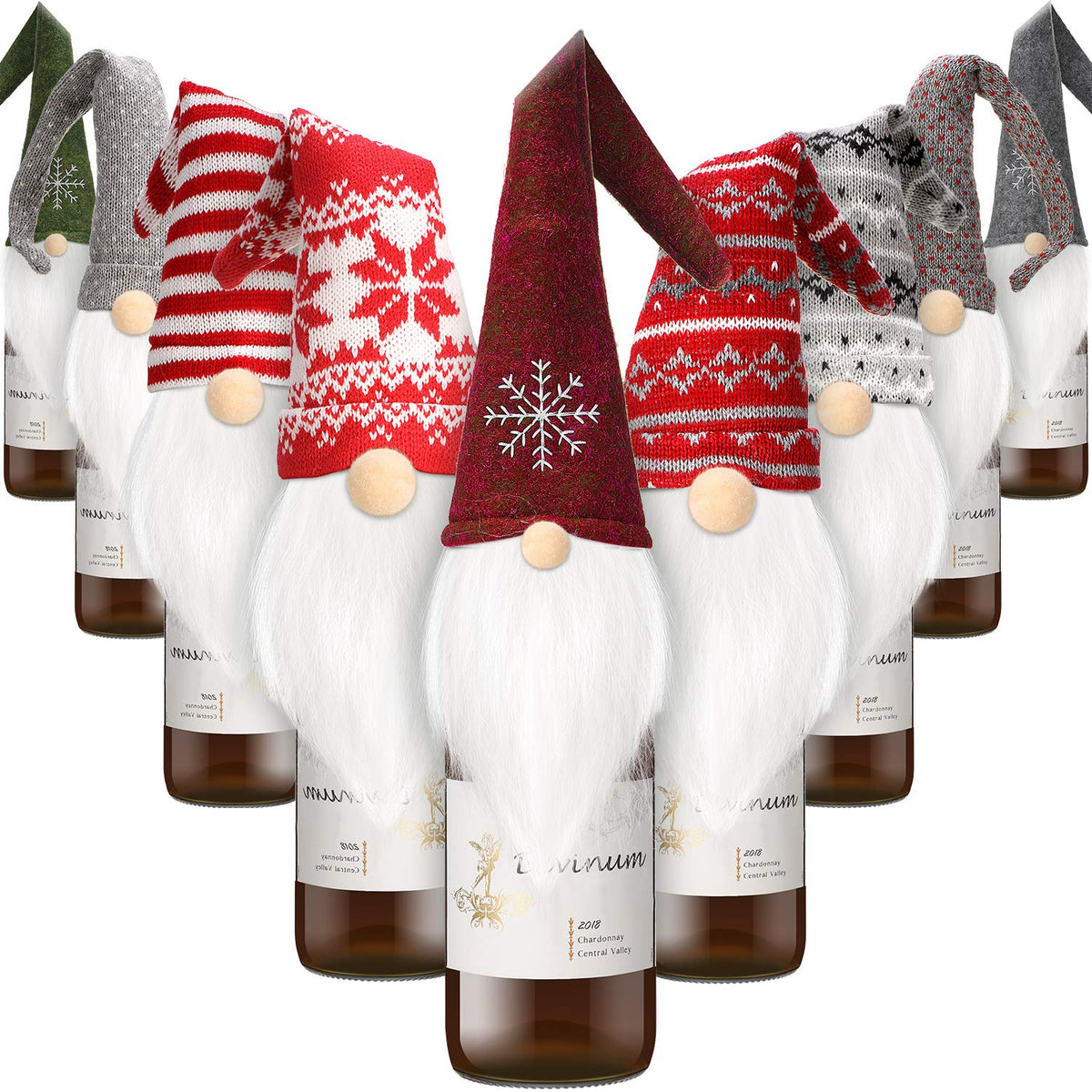 Patelai gnomos navideños: tapas decorativas para botella de vino, ideales para fiestas de fin de año.