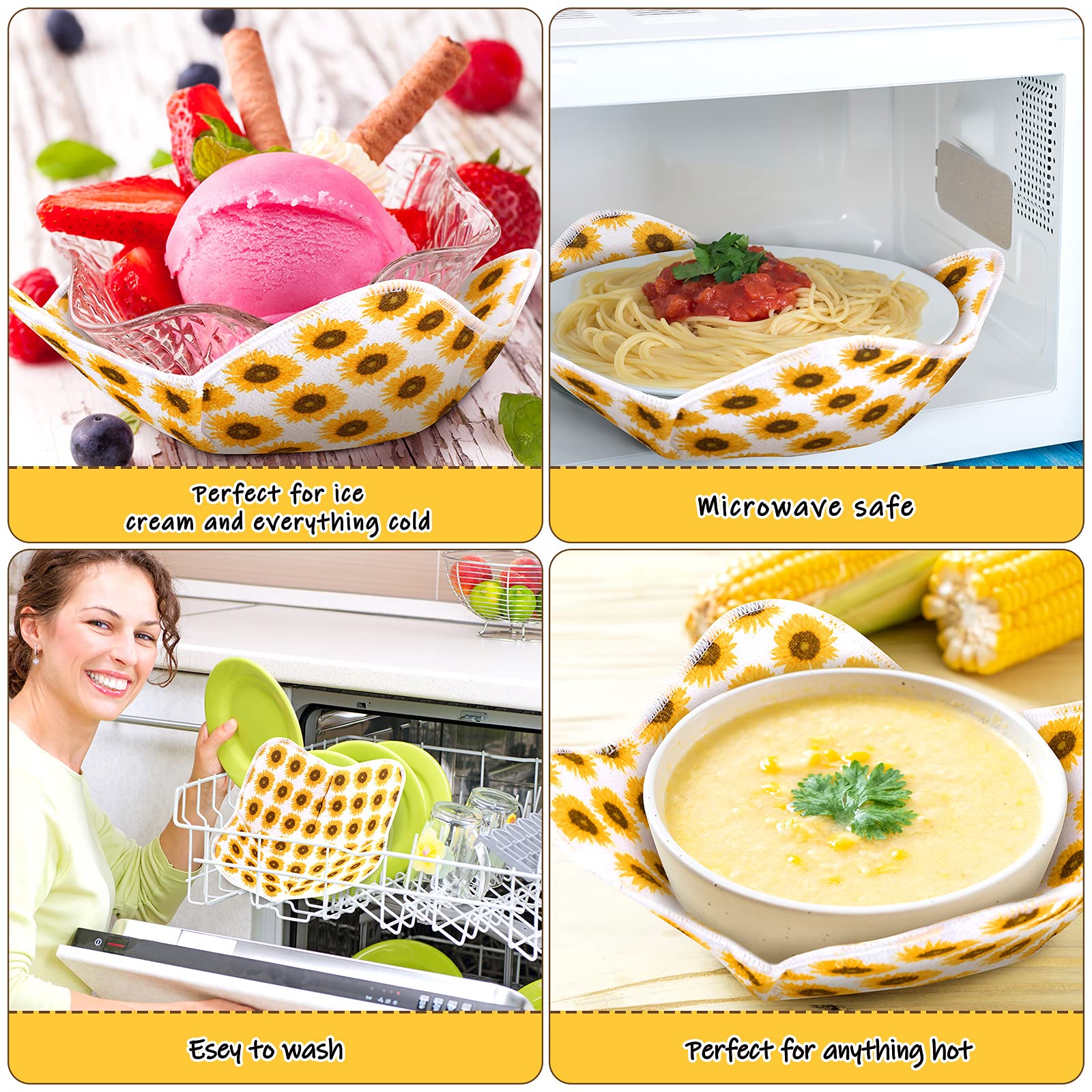 Patelai protector térmico para tazones con diseño girasol, añade estilo seguro a la cocina.