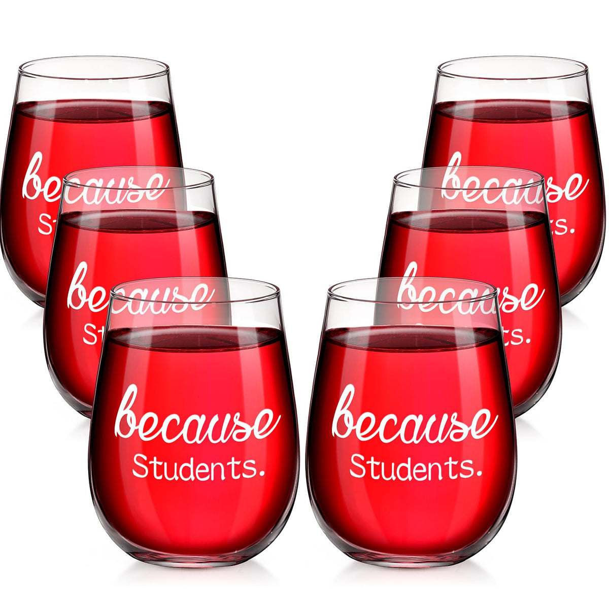 Patelai seis vasos de vino sin tallos para docentes, ideales para regalos.
