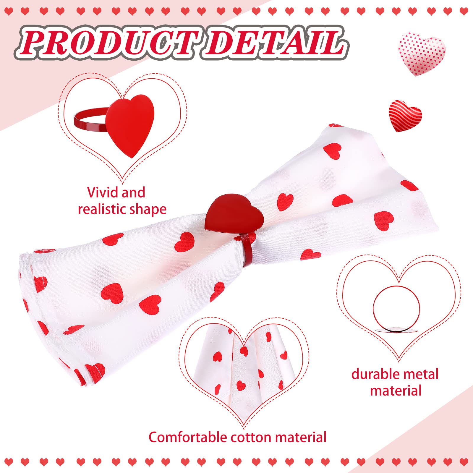 Servilletas de tela de 50x50 cm con impresión de corazones para una cena romántica Patelai