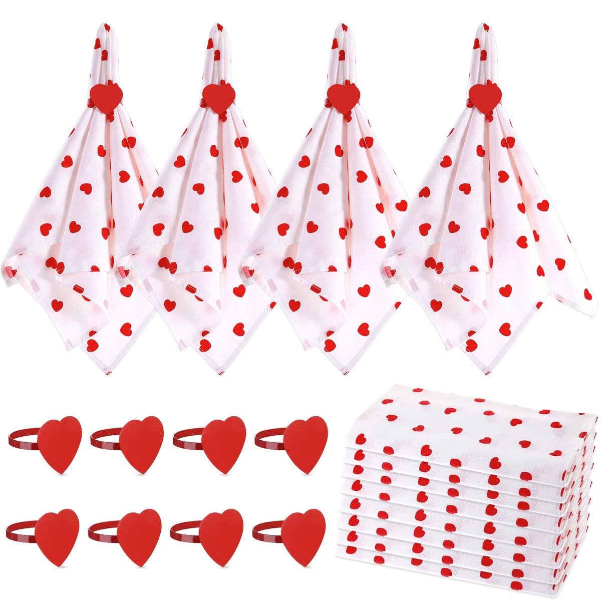 Patelai servilletas de tela para San Valentín con corazón rojo para decorar la mesa