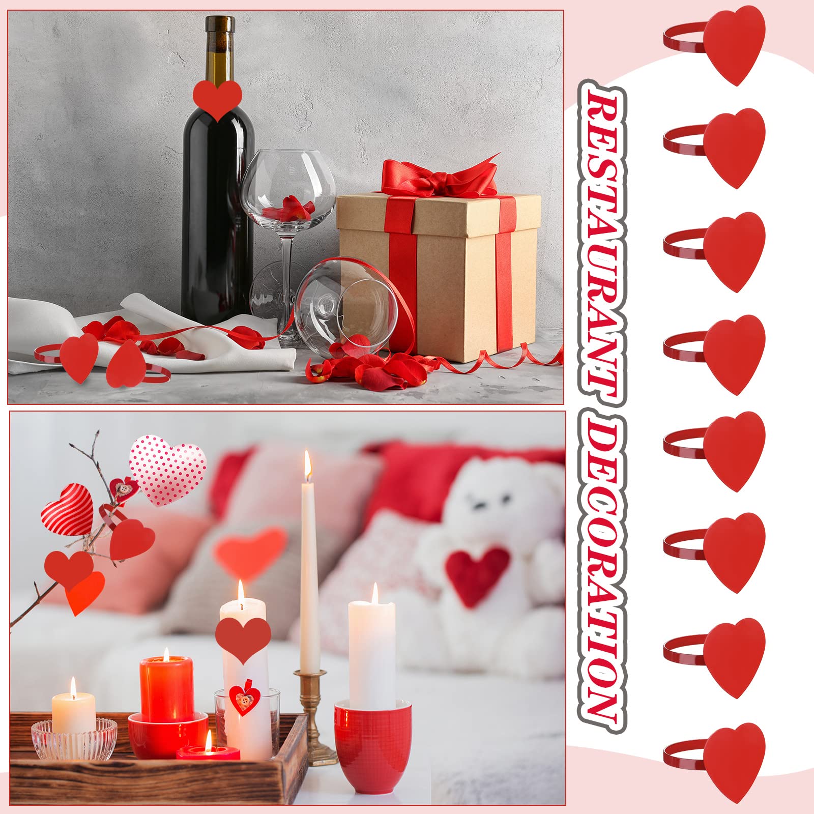 Conjunto de 8 servilletas y 8 aros con diseño de corazón para ocasión especial Patelai