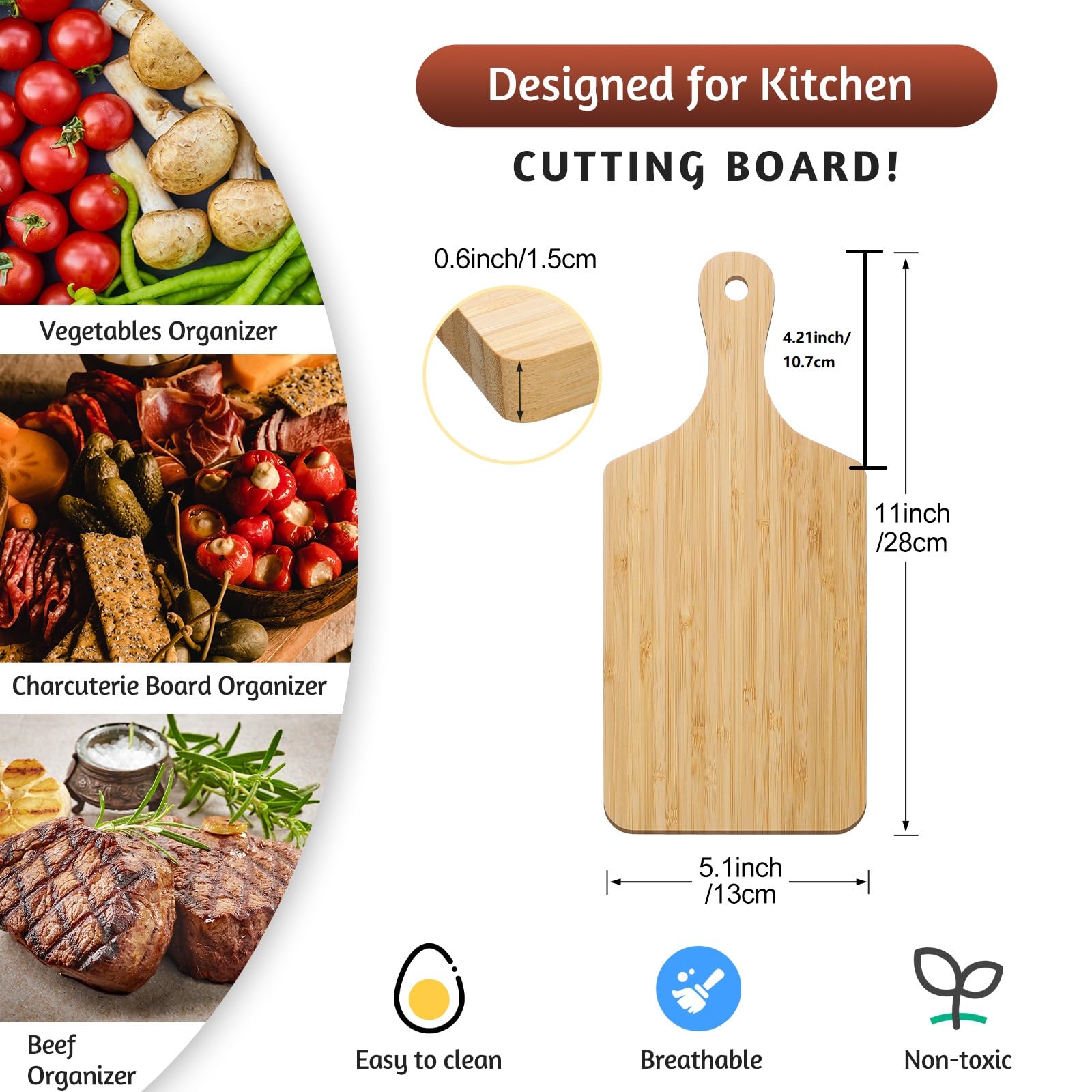 Patelai tabla de corte de bambú con asa para verduras y carnes
