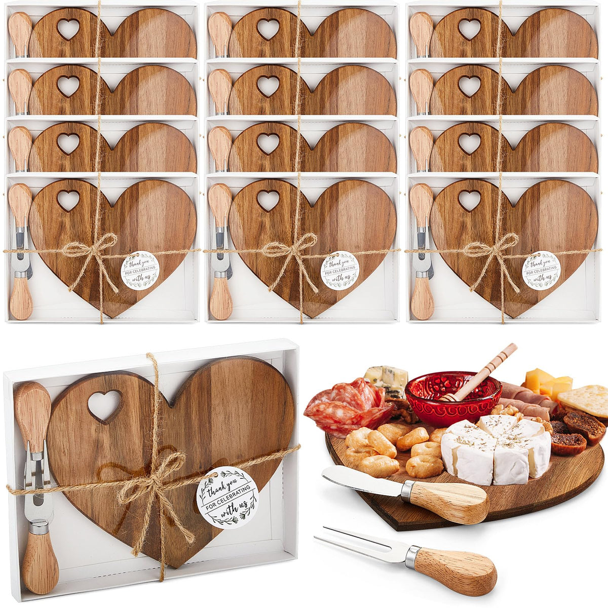 Patelai tabla de quesos corazón de acacia, ideal para degustaciones en celebraciones