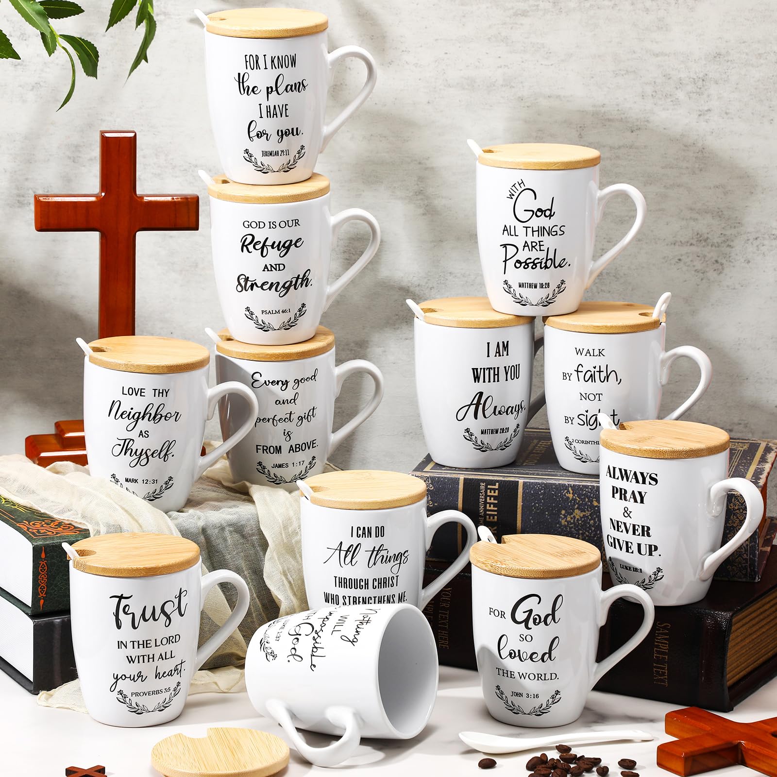 Patelai taza cristiana con diseño floral y versículo para reflexión