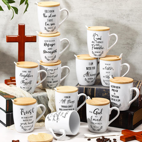 Patelai taza cristiana con diseño floral y versículo para reflexión