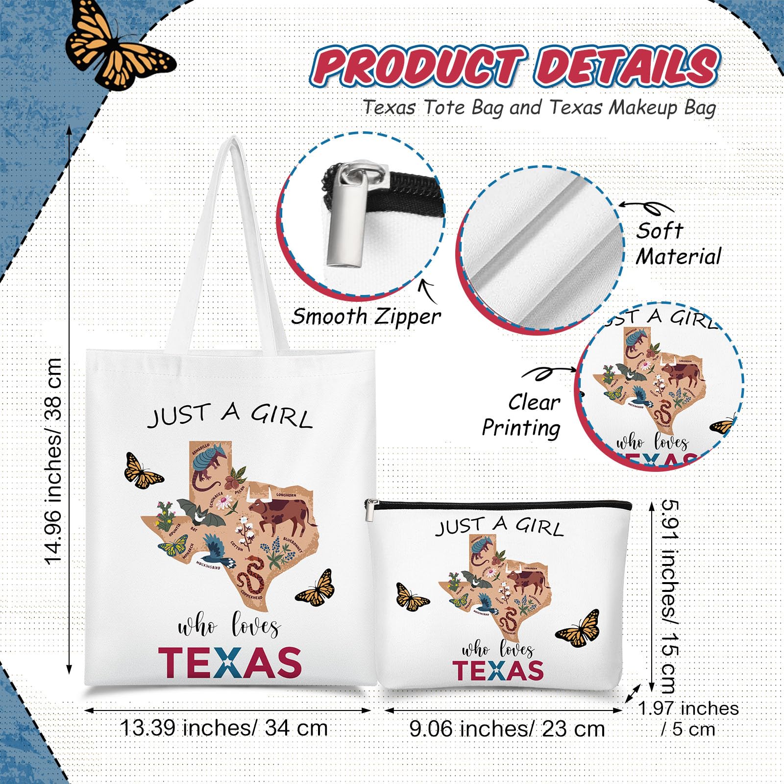 Paterr bolsa de lona Texas, capacidad amplia para artículos diarios.