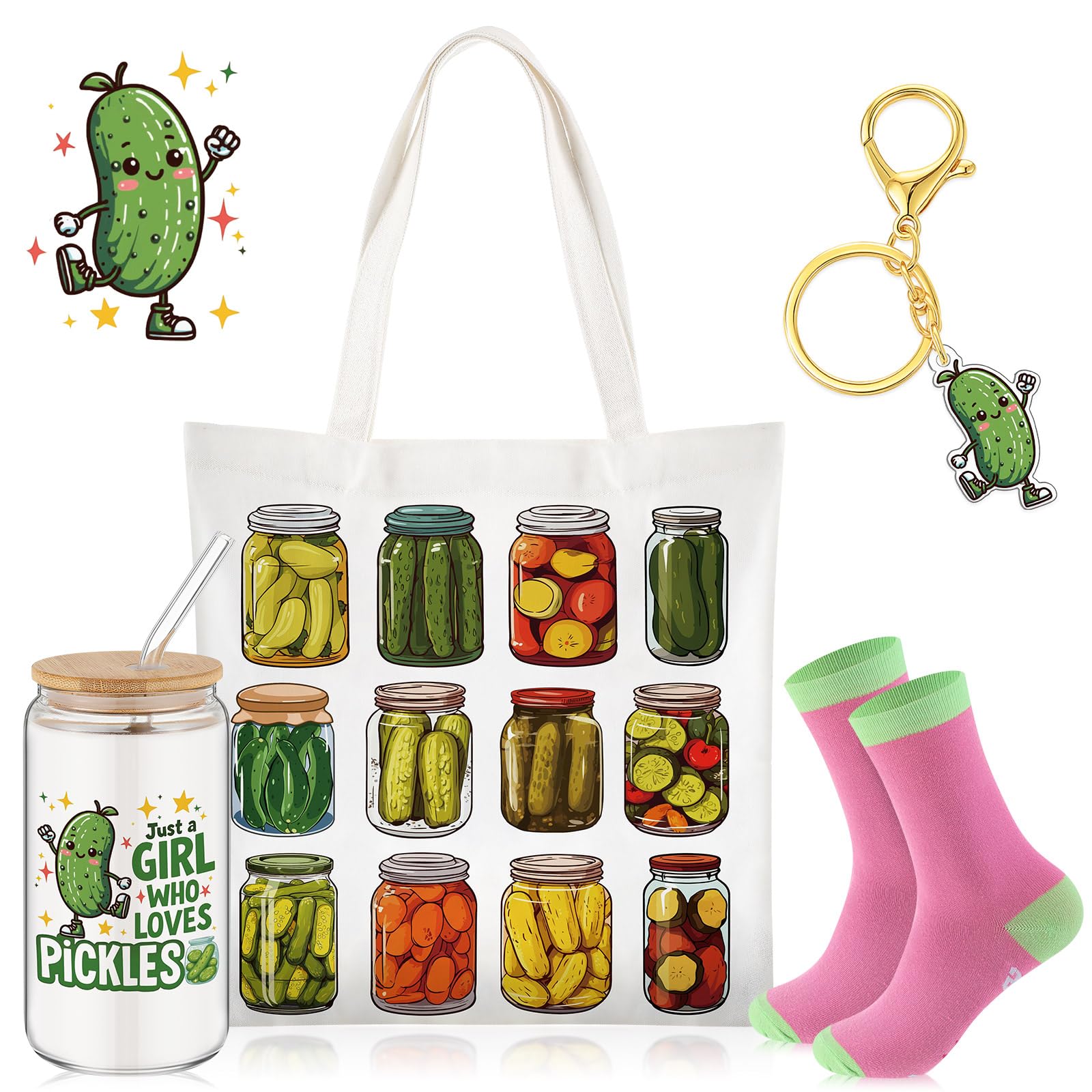 Paterr bolsa tote con temática pepinillo, ideal para llevar compras.