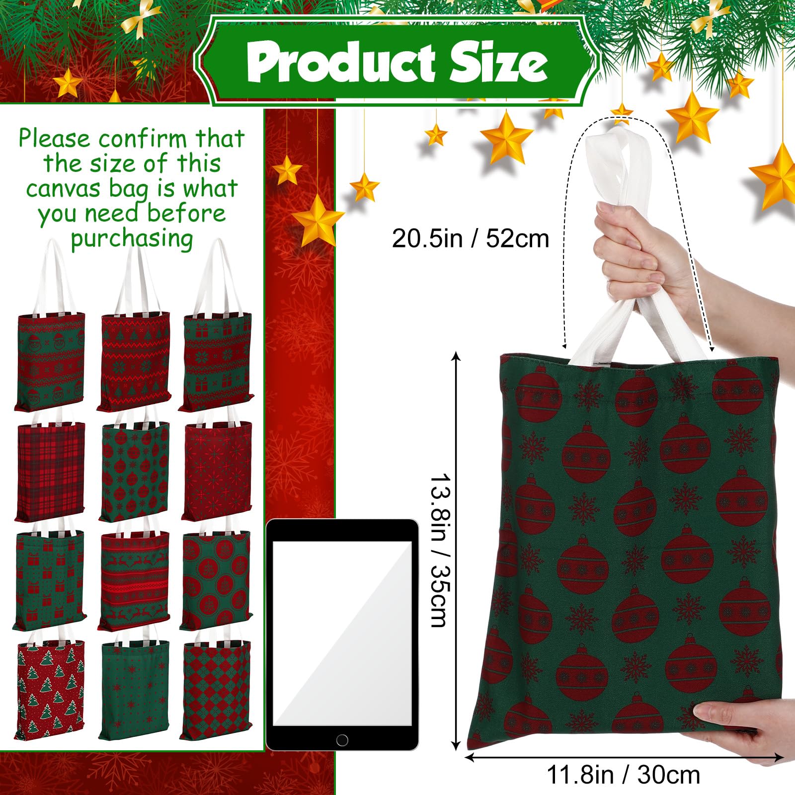 Paterr bolsas de lona Navidad: gran capacidad para portátiles y libros.