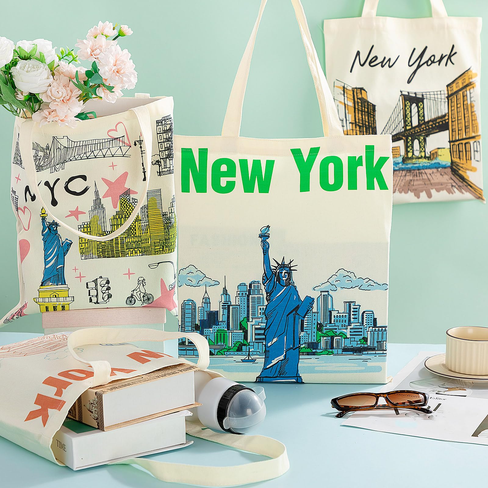 Paterr tote Nueva York, escenas icónicas, perfecto para compras diarias.