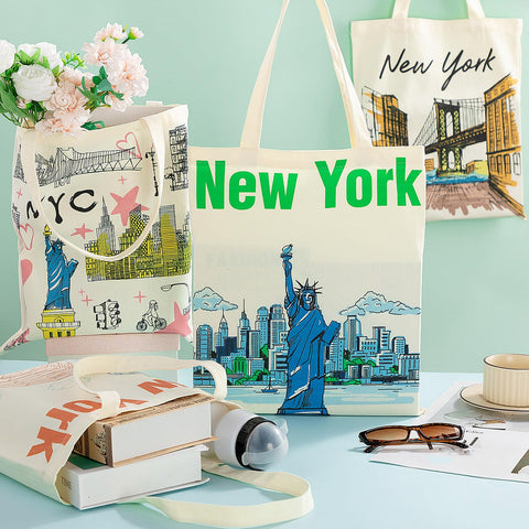 Paterr tote Nueva York, escenas icónicas, perfecto para compras diarias.