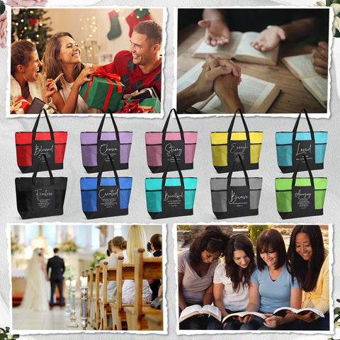 Paterr tote para viaje y iglesia, en colores vivos y variados.