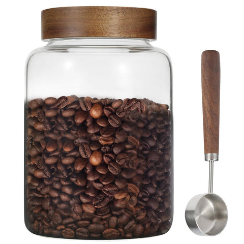 Patoper tarro grande de cristal con tapa de madera para café