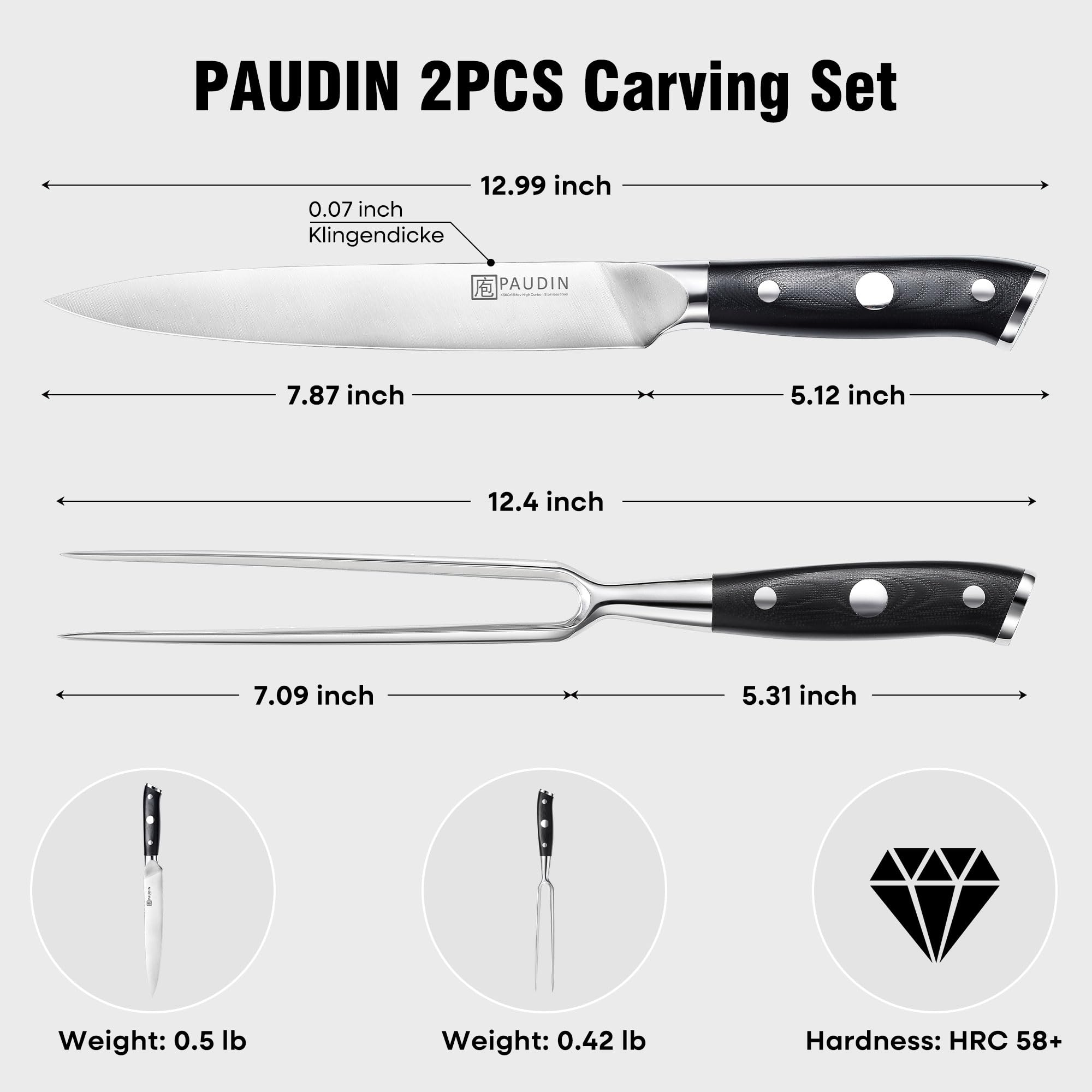 PAUDIN Acero 7Cr17MoV 58 HRC, filo duradero y resistencia a la corrosion.