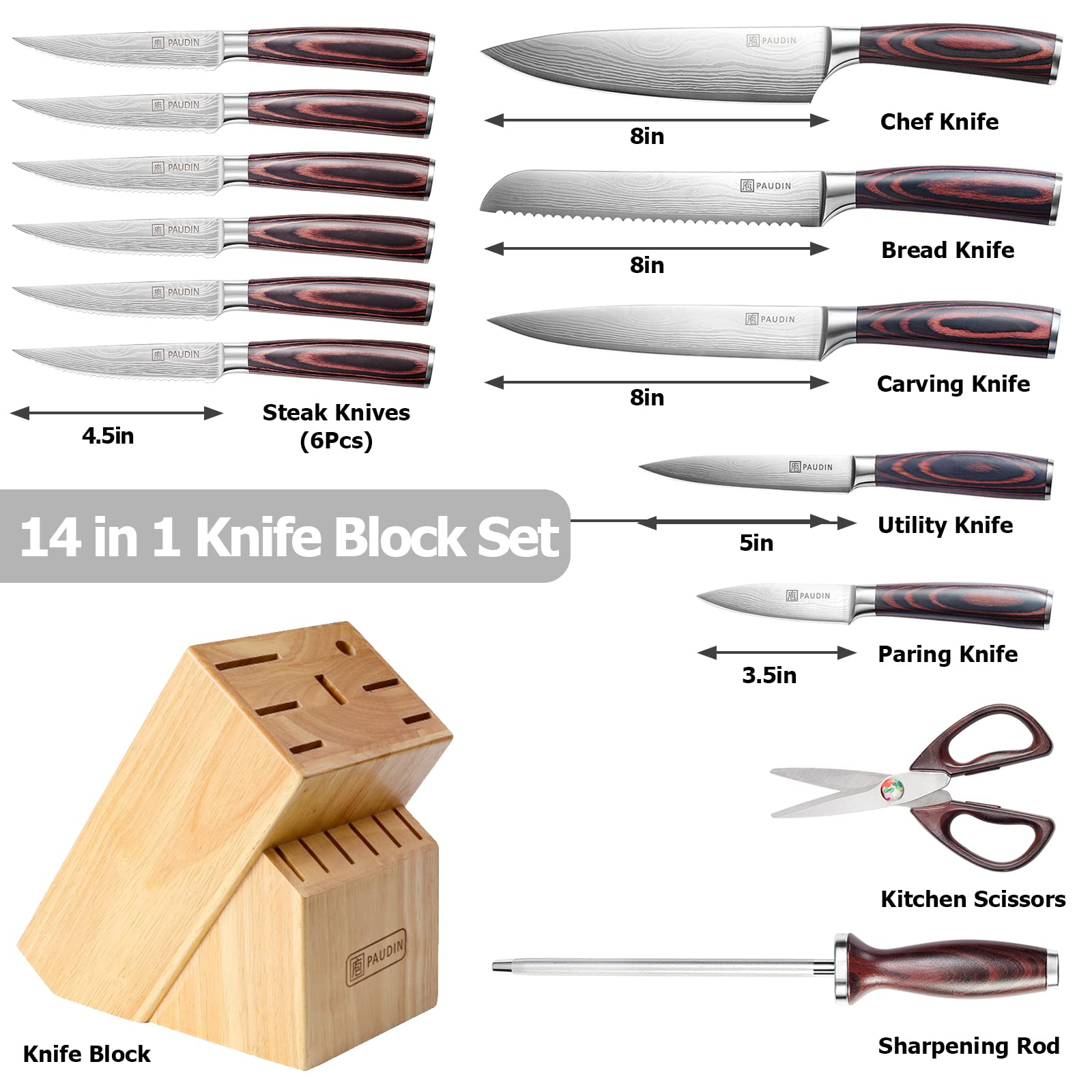 Cuchillo de chef PAUDIN de 8 pulgadas con filo estable para cortes precisos