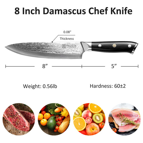Cuchillo PAUDIN Damasceno con mango G10, agarre firme para uso prolongado.