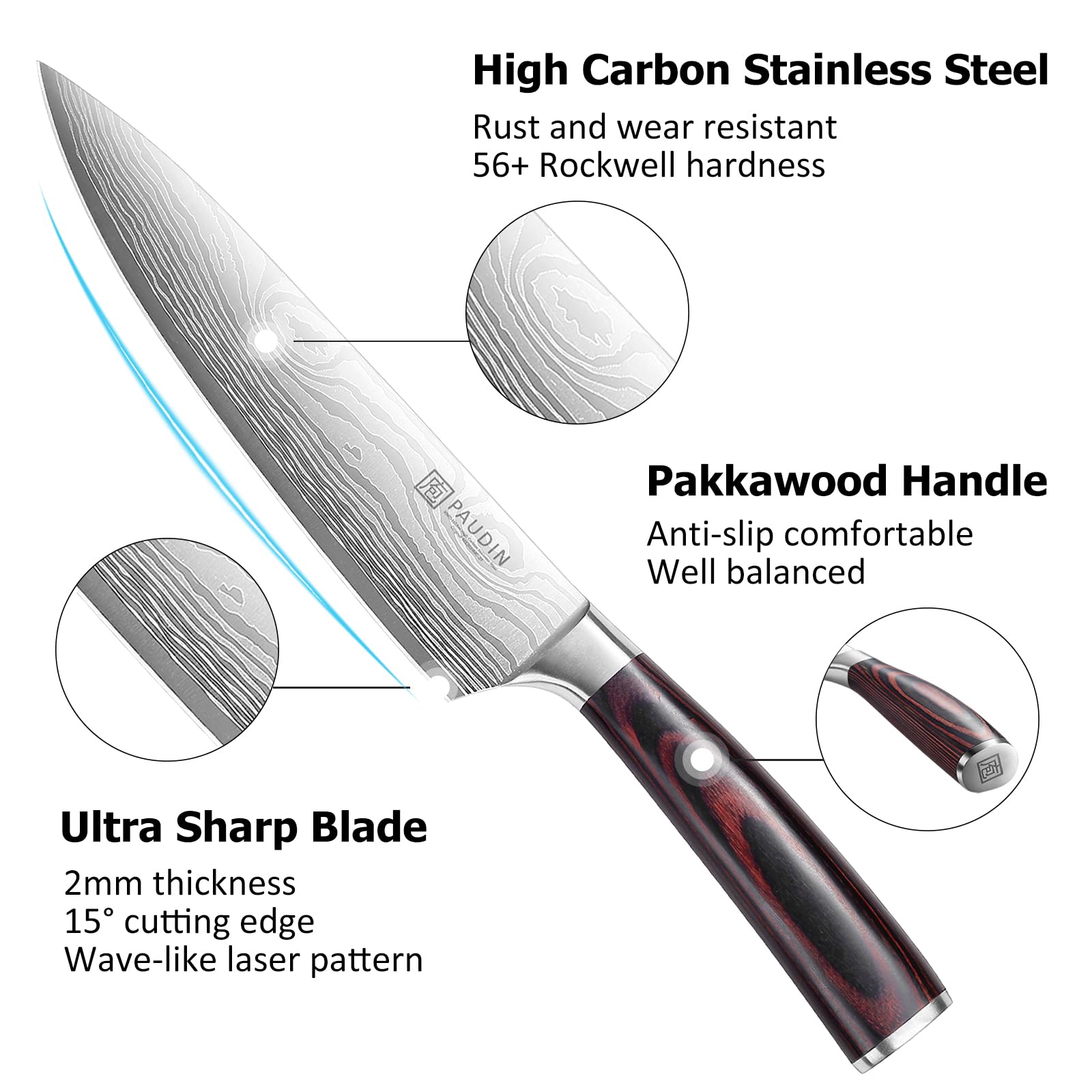 PAUDIN cuchillo pelador de 3,5 pulgadas ideal para pelar y trocear