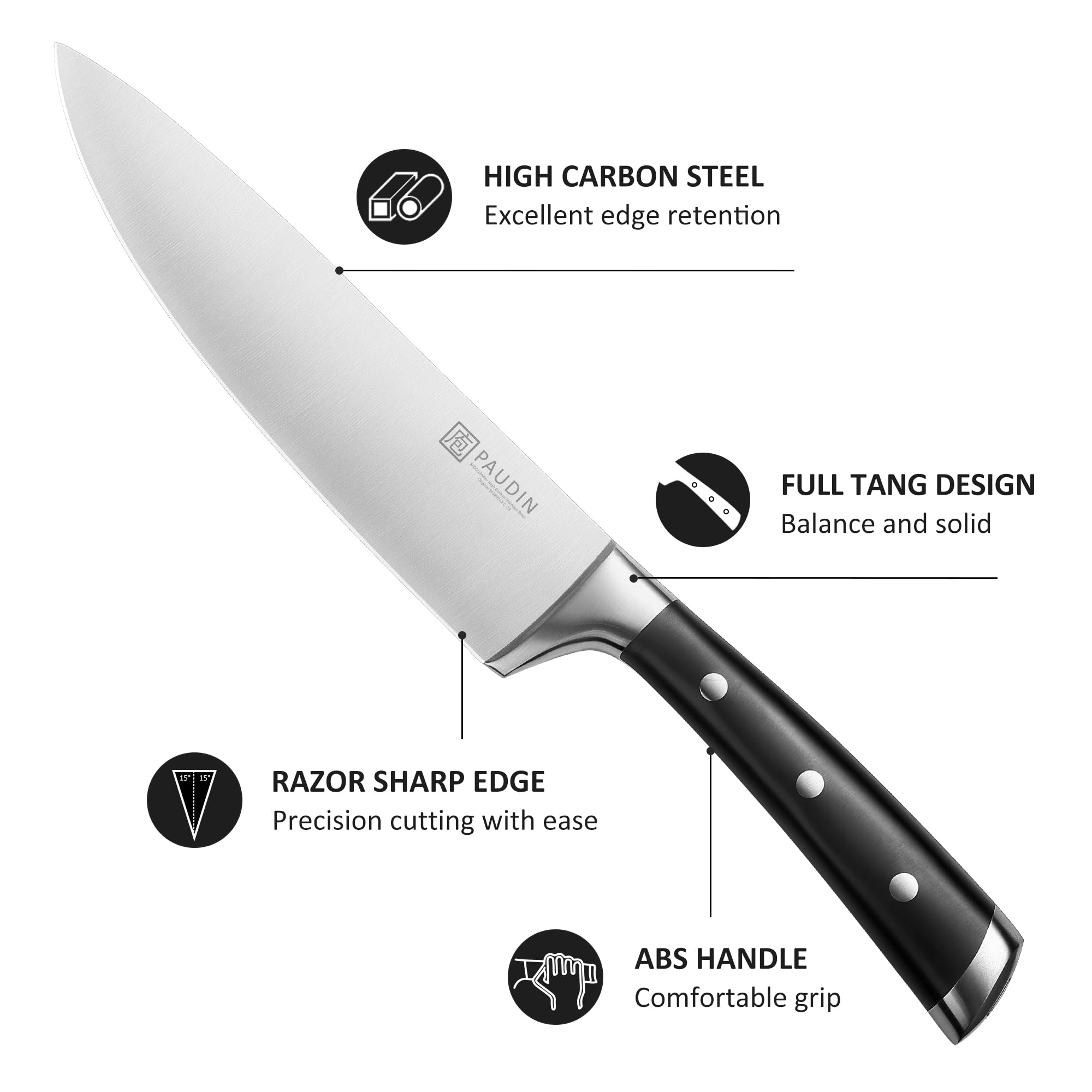PAUDIN cuchillo santoku 7 pulgadas, hoja versátil para verduras y carnes.