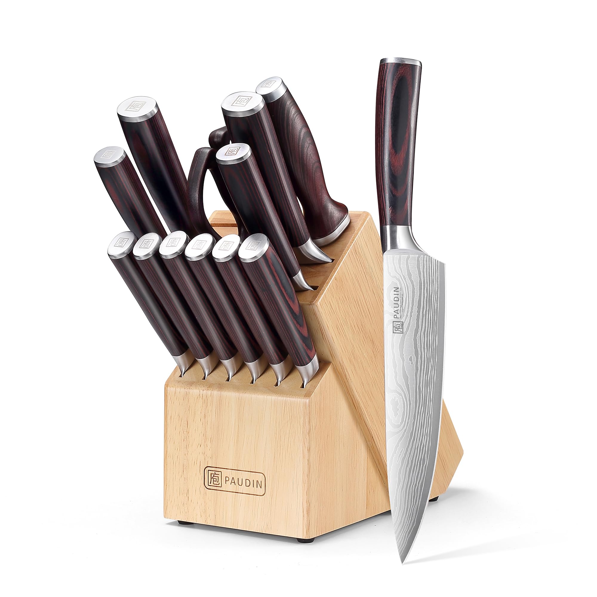 Conjunto PAUDIN de cuchillos con bloque de madera para organización y seguridad en la cocina