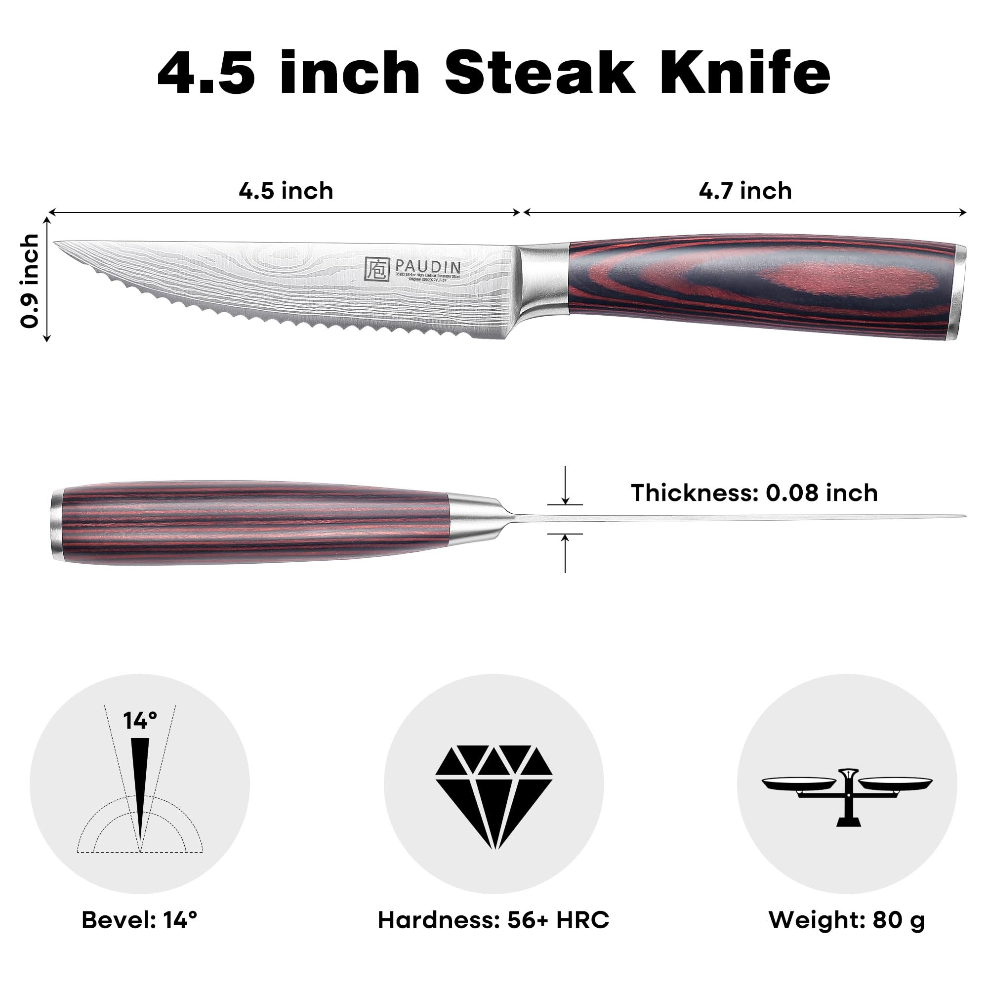 Cuchillo PAUDIN con mango Pakkawood ergonómico para cortes cómodos.