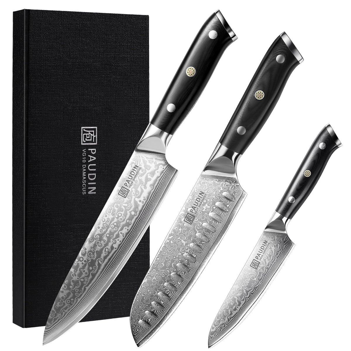 PAUDIN set de cuchillos Damascus de 3 piezas para uso diario en cocina