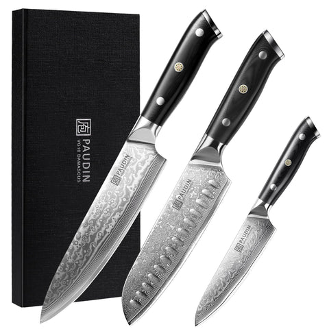 PAUDIN set de cuchillos Damascus de 3 piezas para uso diario en cocina