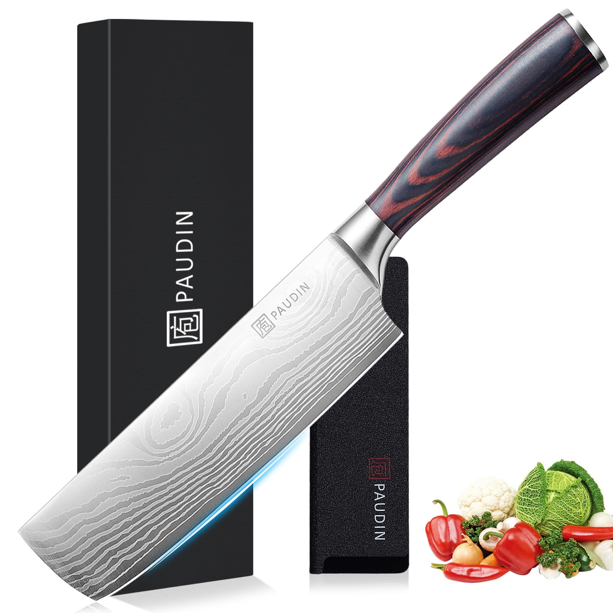 PAUDIN Nakiri 7 pulgadas, borde afilado, ideal para cortes precisos de verduras.