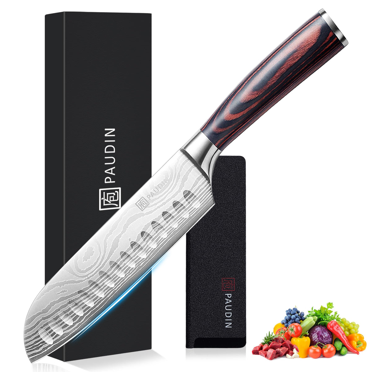 PAUDIN Santoku de 7 pulgadas hoja afilada lista para cortes precisos en la cocina