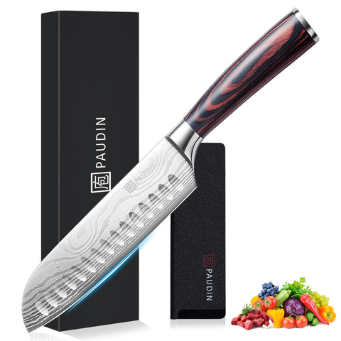 PAUDIN Santoku de 7 pulgadas hoja afilada lista para cortes precisos en la cocina