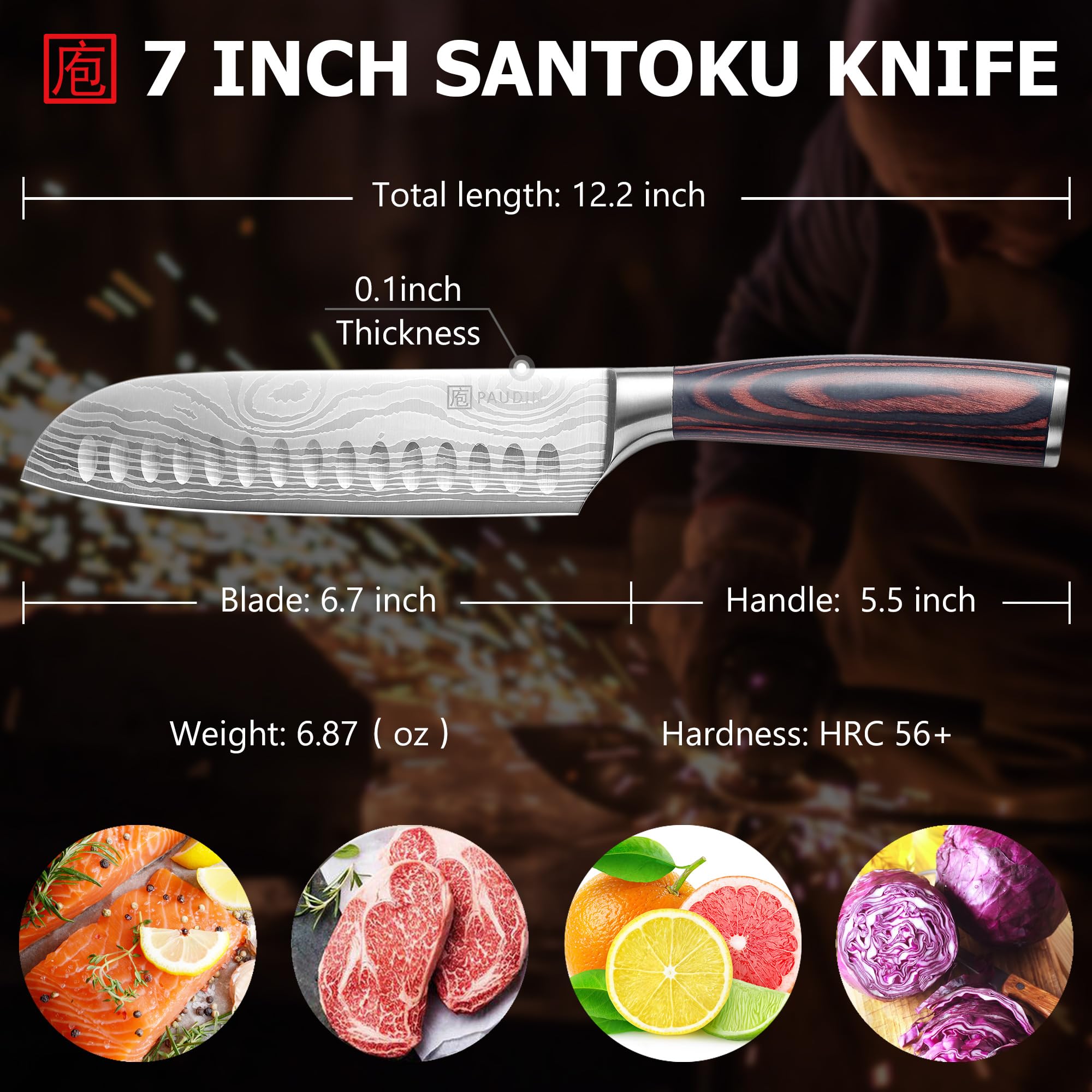 PAUDIN Santoku cuchillo multifuncional para cortar carnes, verduras y más