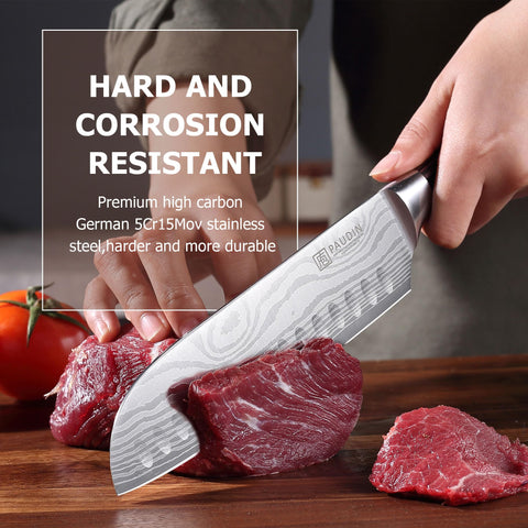 PAUDIN Santoku mango pakkawood ergonómico para un agarre cómodo