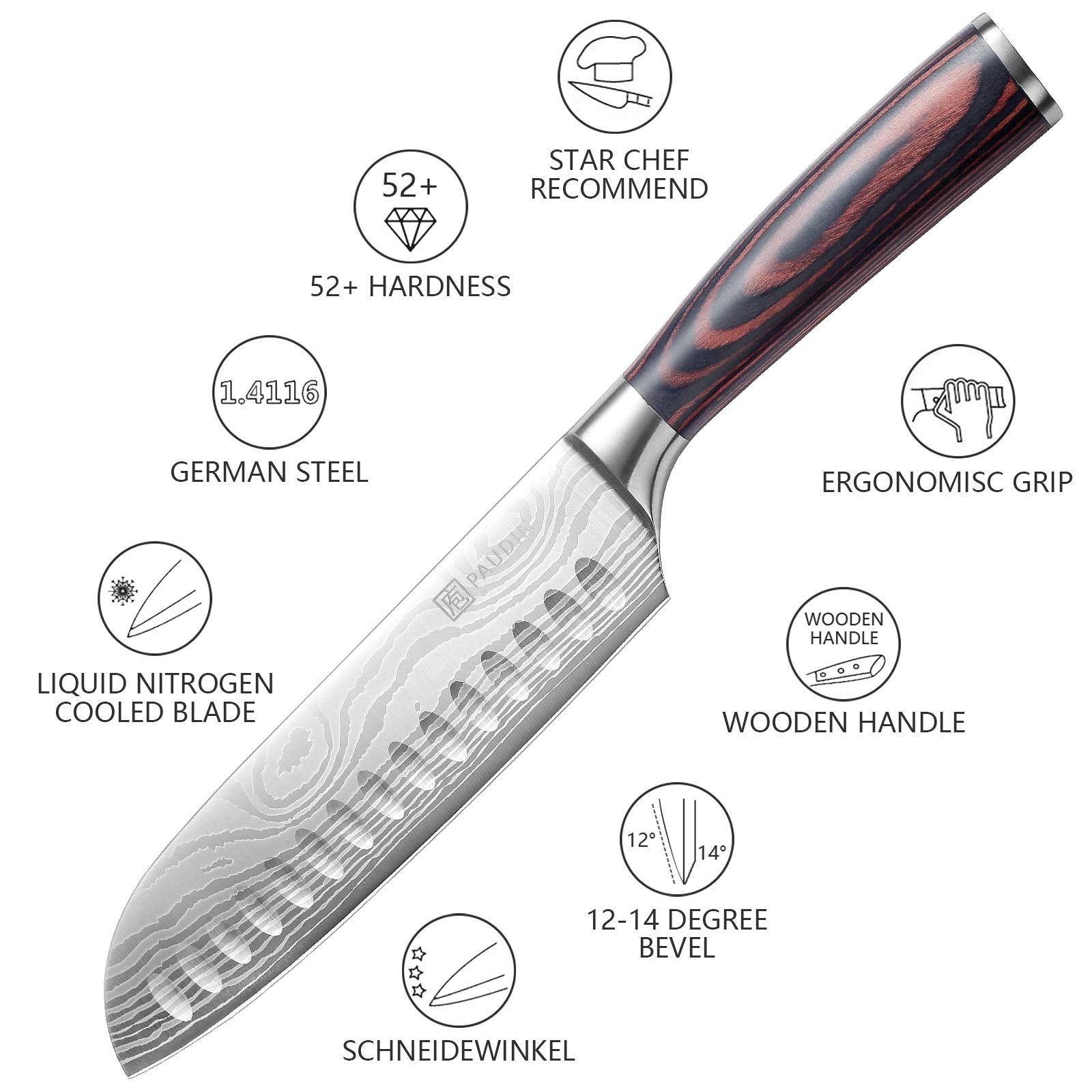 PAUDIN Santoku uso diario en cocina para tareas de preparación rápidas