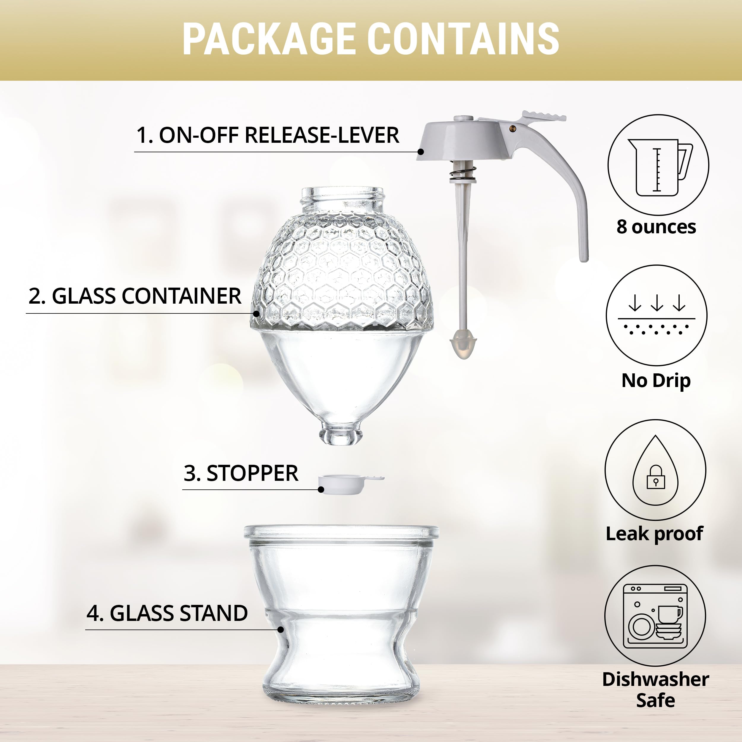 PAULSWAY dispensador miel sin goteo, flujo suave para té y desayunos.