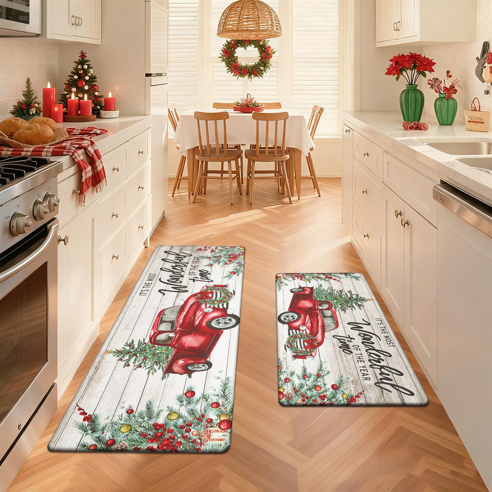 Alfombra de cocina Pauwer con temática navideña, anti-fatiga y antideslizante.
