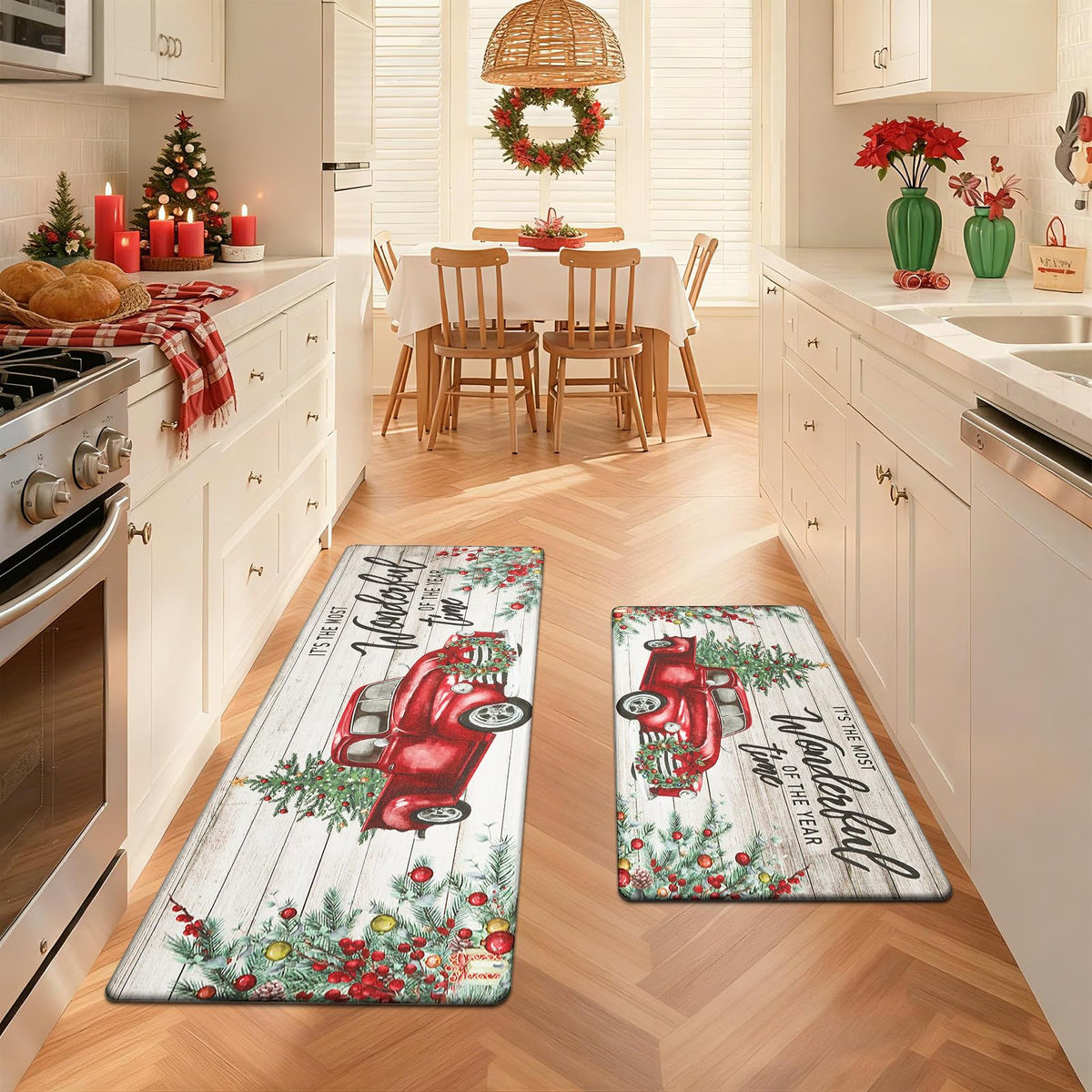 Alfombra de cocina Pauwer con temática navideña, anti-fatiga y antideslizante.