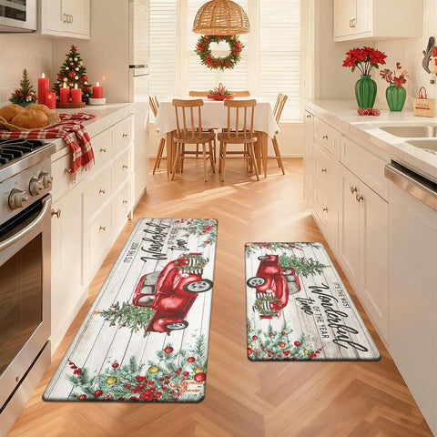 Alfombra de cocina Pauwer con temática navideña, anti-fatiga y antideslizante.