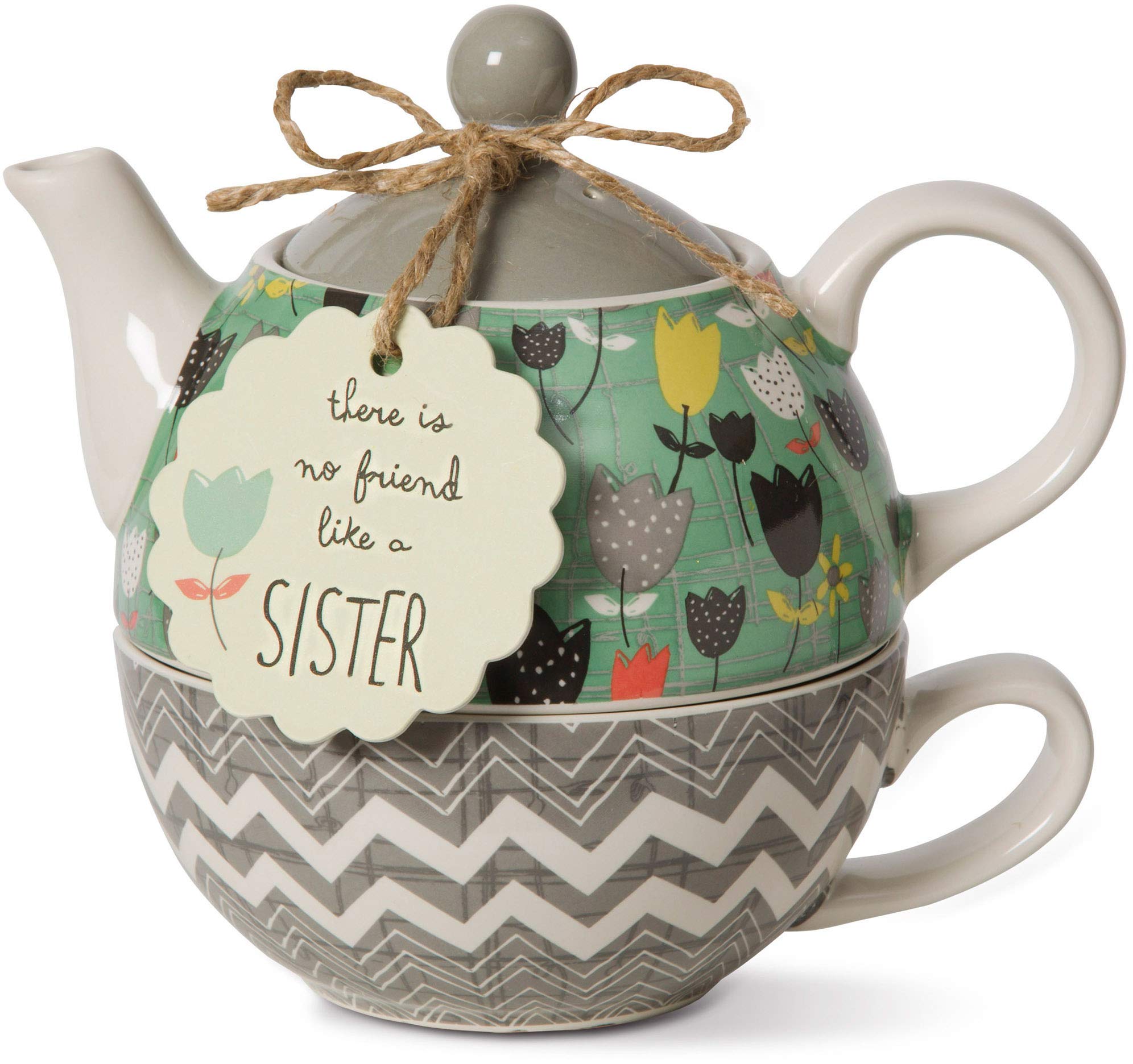 Pavilion Bloom hermana tetera cerámica 15oz con diseño floral para té diario