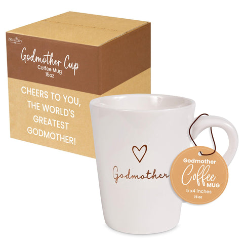 Taza Pavilion Madrina crema 15 oz frente, ideal para café diario.