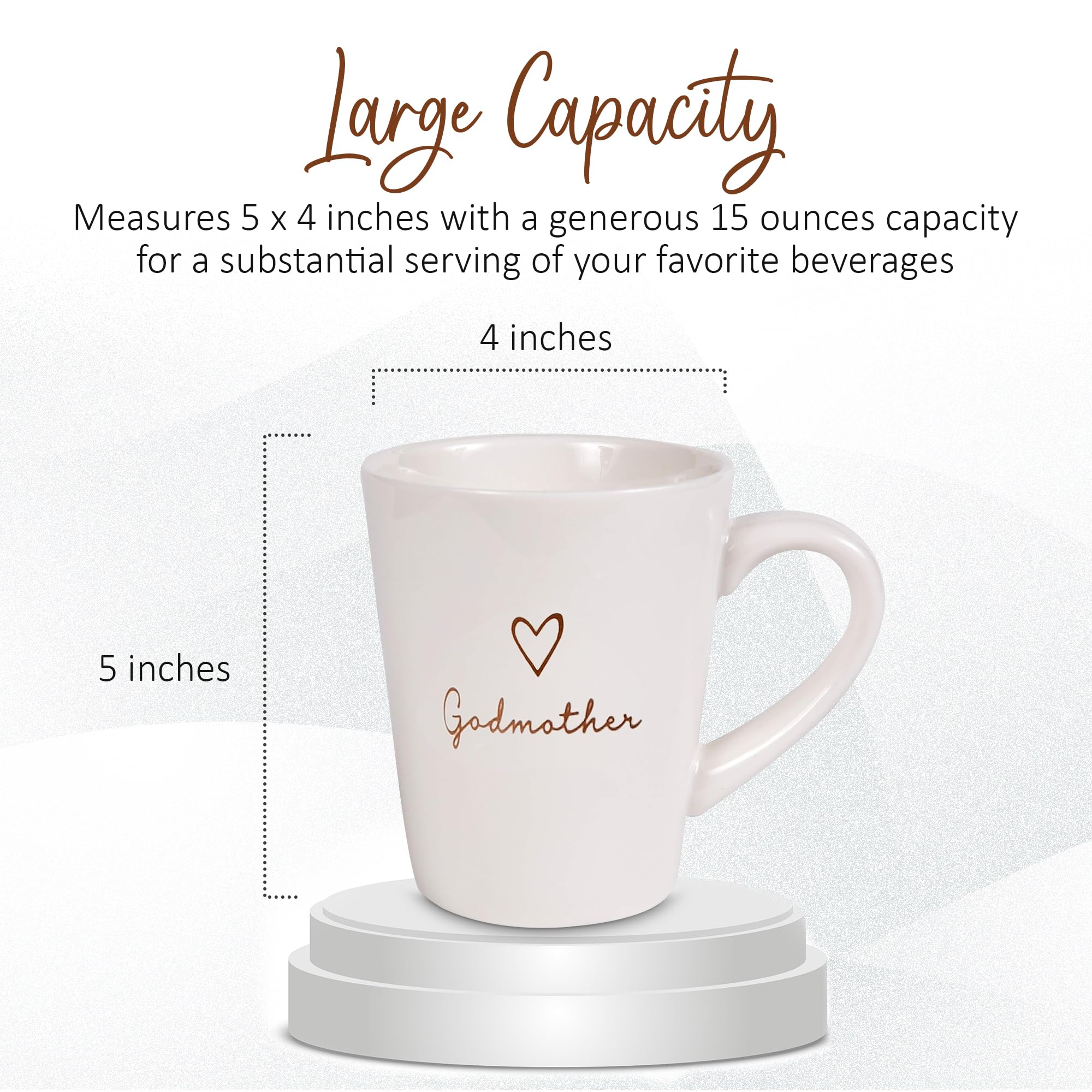 Taza Pavilion Madrina crema 15 oz en mano, perfecta para bebidas calientes.