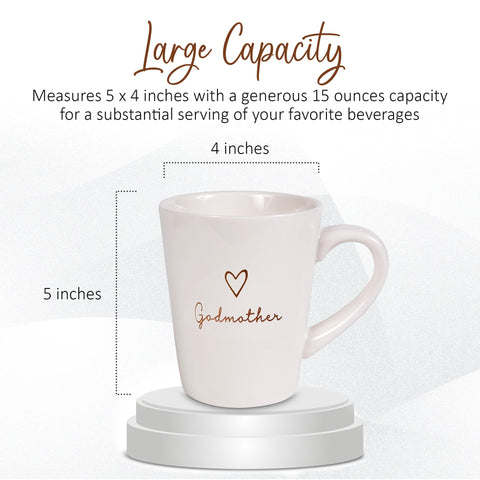 Taza Pavilion Madrina crema 15 oz en mano, perfecta para bebidas calientes.