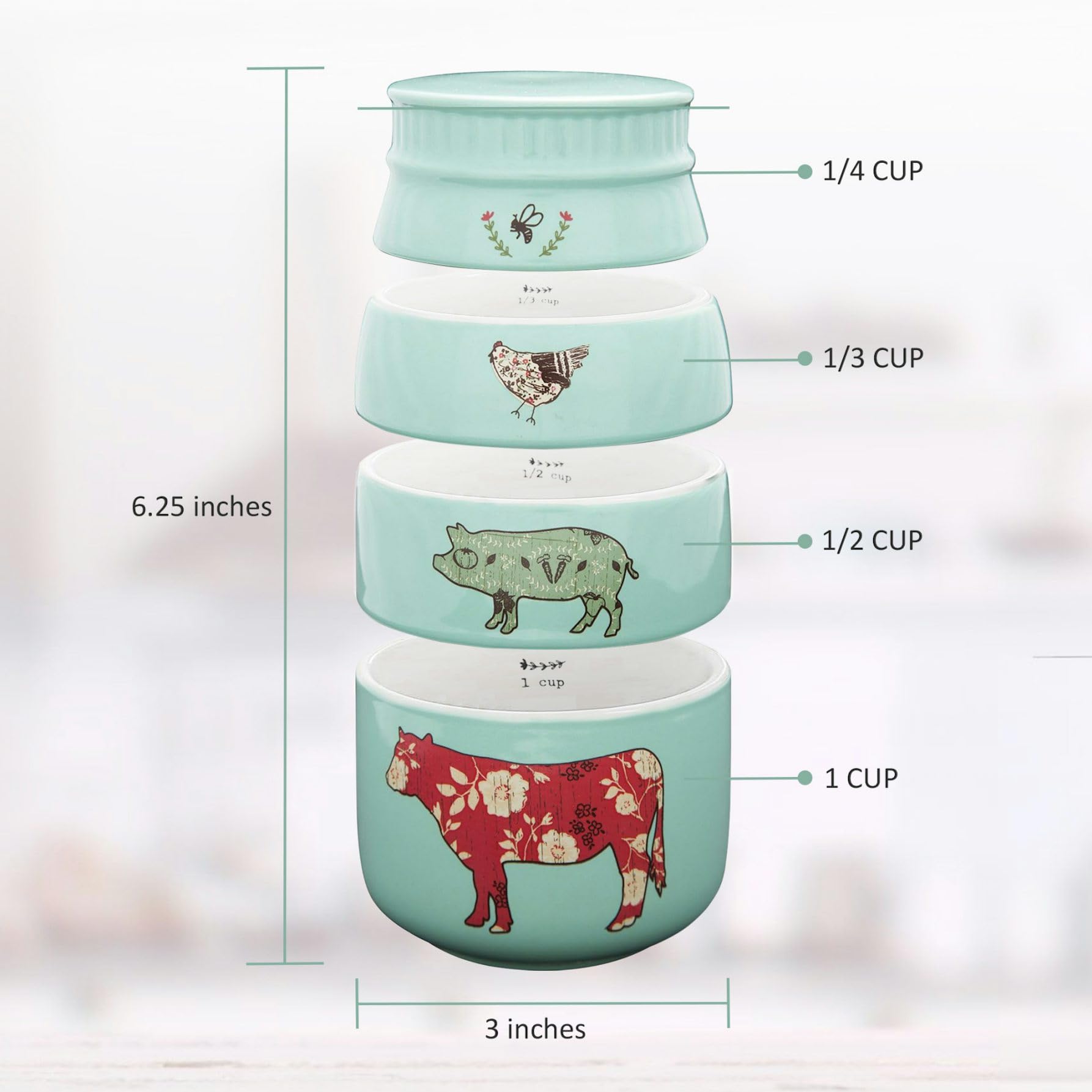 Conjunto tazas medidoras Live Simply diseño de granja compacto