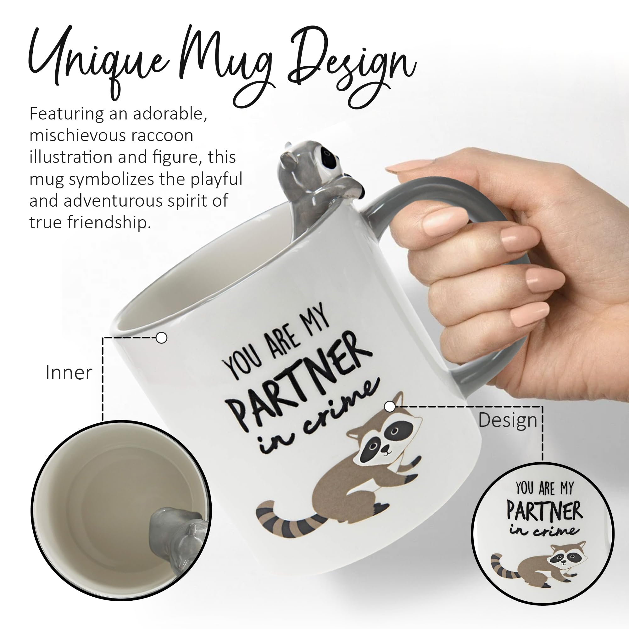 Taza Pavilion Mapache Gris vista lateral con asa, para disfrutar café en casa.