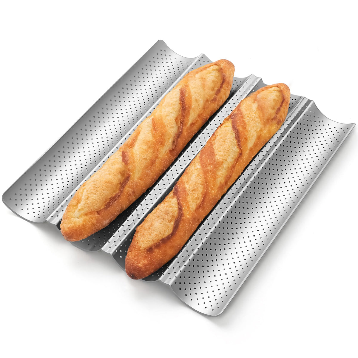 Pavsrmy moldeo baguette perforado para 4 hogazas, horneado uniforme.