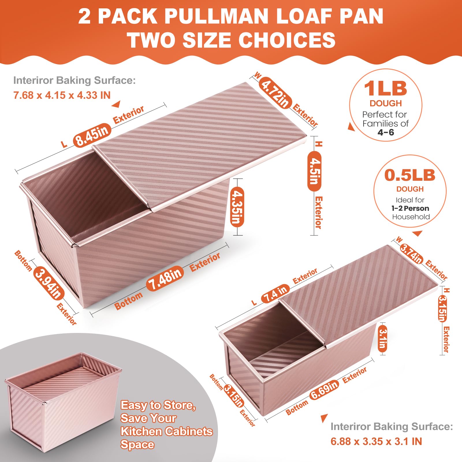 Pavsrmy Pan Pullman con tapa 0,5 libra ideal para sándwiches caseros