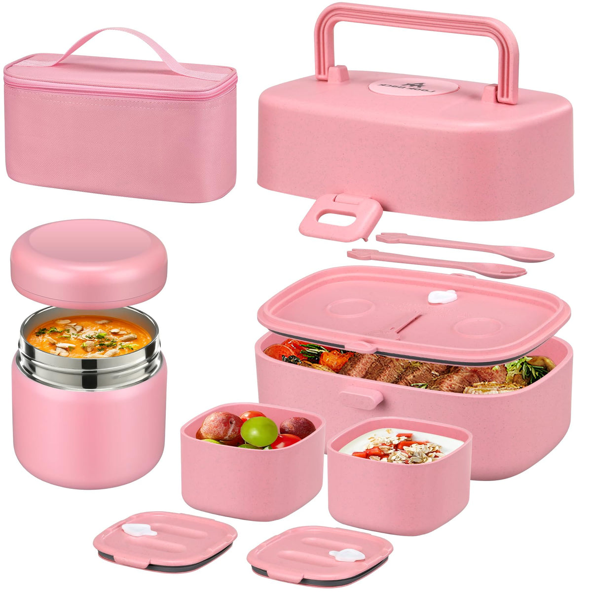 Pawtong Bento caja de almuerzo con 3 compartimentos ideal para desayuno, comida y merienda