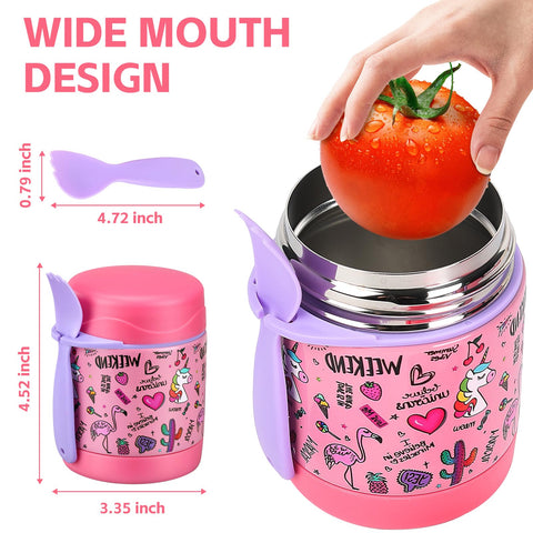 Pawtong termo-sopa rosa, interior acero 304, mantiene la comida caliente por horas.