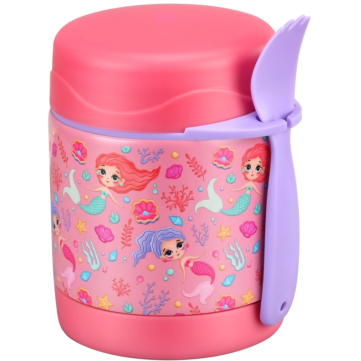 Pawtong termo de sopa 10oz rosa sirena, ideal para mantener caliente la comida.