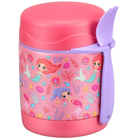 Pawtong termo de sopa 10oz rosa sirena, ideal para mantener caliente la comida.