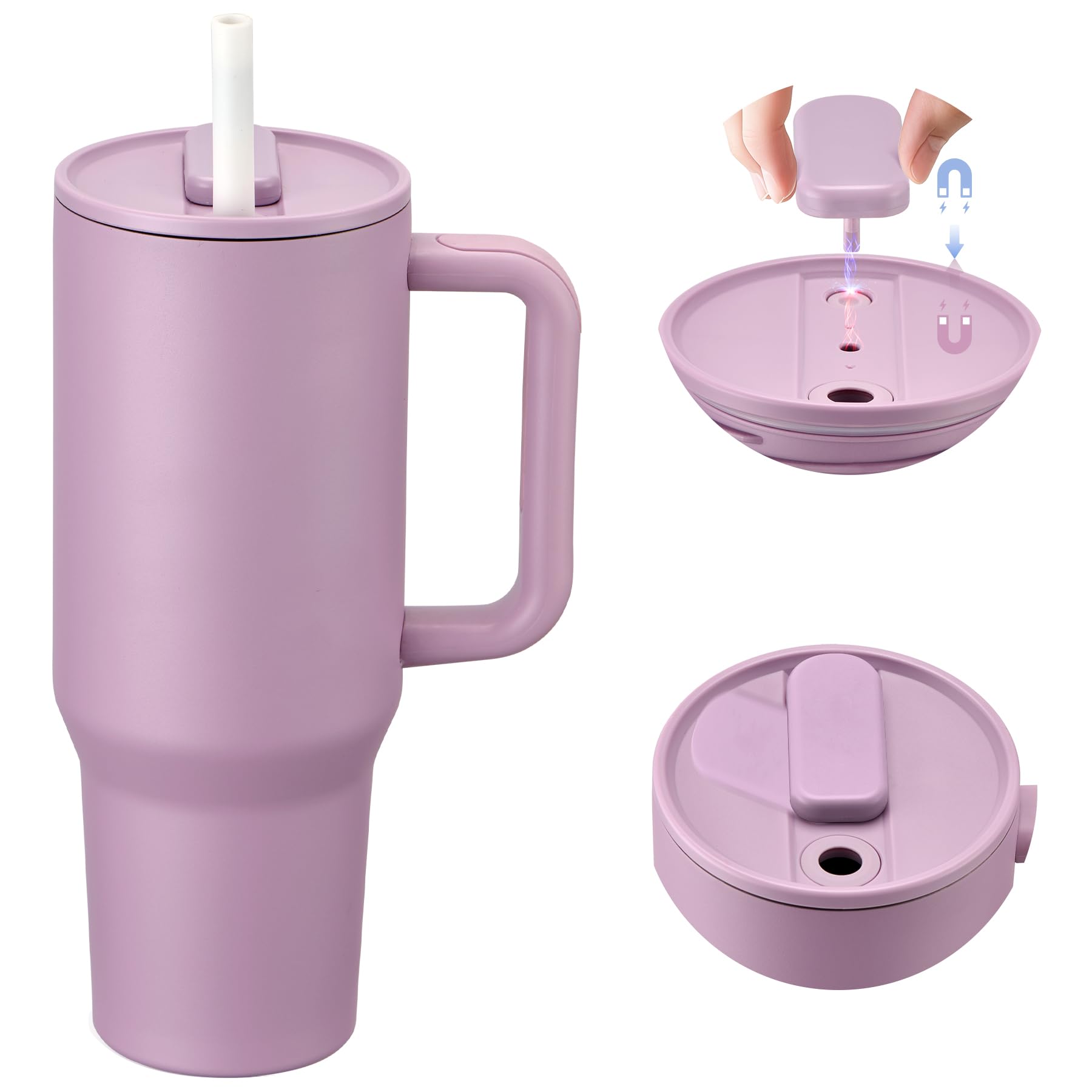 Pawtong vaso aislante 40oz con tapa 2 en 1 y asa, ideal para viajes.