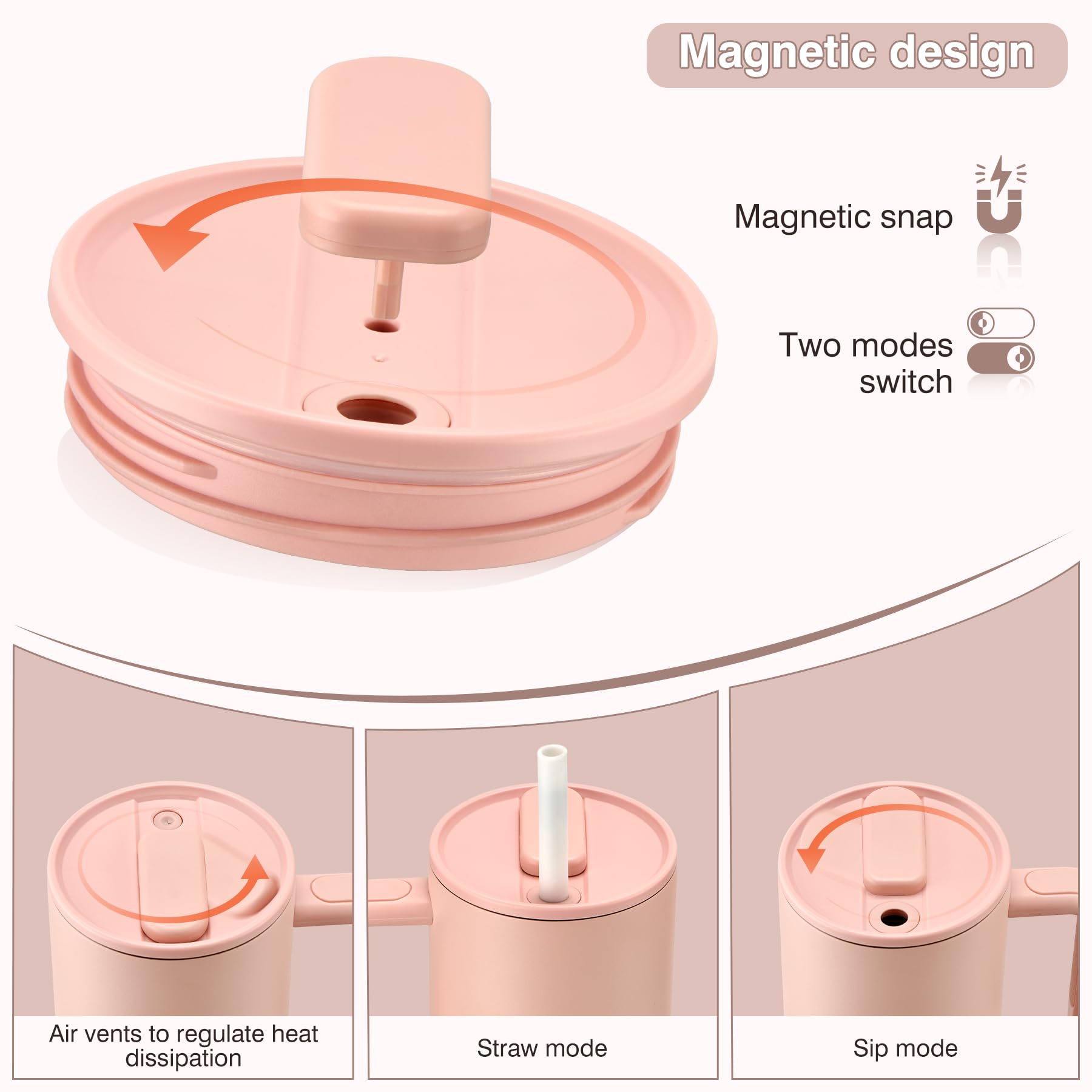 Pawtong vaso rosado magnético 40oz, con tapa 2 en 1 para uso diario.